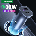 UGREEN 30W Car Charger Dual Port QC 4.0 3.0 Fast Charging For iPhone 16 15 Xiaomi Huawei Samsung Supercharge Type C Charger. 