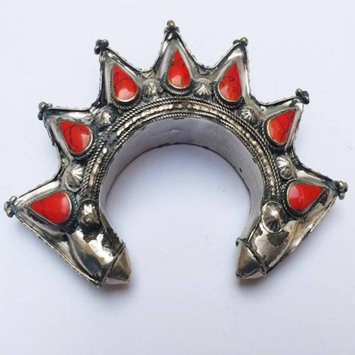 Tribal fashion spike bracelet with Red gym stones for women