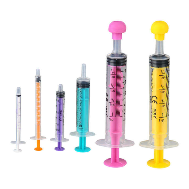 Oral children's feeding device, food grade material, needle free syringe, with lid syringe