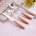 Portable Utensils Set with Case-4 Pieces Wood Handle Reusable Flatware Set Fork Spoon Stainless Steel Portable Travel Utensil Set for Travel/Camping Office Lunch with Carry. 