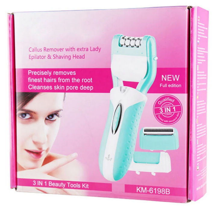 Daling 3 in 1 Original 6198B Rechargeable Electric Shaver Epilator Callus Hair Remover For Ladies Women Girl Body Leg Armpit Hair Removal Machine Womens Shaving Machine Professional Beauty Tool Kit Best Hair Removing Machine For Ladies
