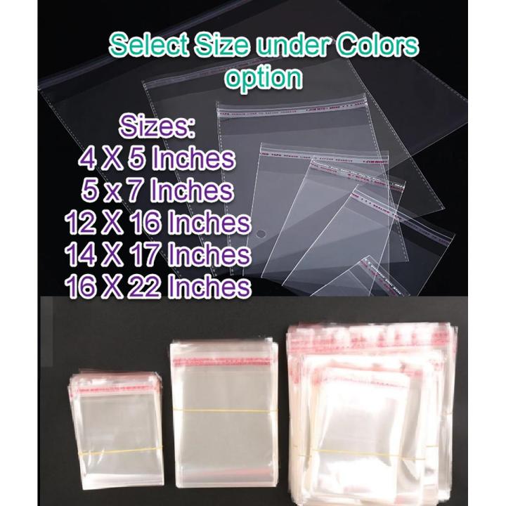 Tape Plastic Bags Transparent Pack of 50, BOPP bags, Self Adhesive Resealable Poly Bags for Garments Packing, Packing Material Self Adhesive Seal OPP Clear plastic Bag - Different Sizes