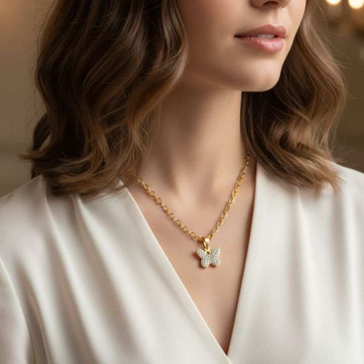 Gold Chain Necklace with Gold & White Butterfly Pendant – Trendy Korean ...