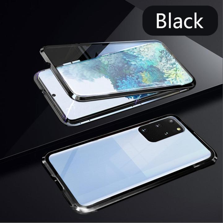 Biruiqu For Samsung Galaxy S20 S20 Plus S20+ S20 Ultra Magnetic Absorption Case Metal Frame Shockproof Double Sided Tempered Glass Magnetic Case Cover