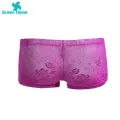 Green Home Men Underwear Low-rise Floral Texture Lace Shorts Panties. 