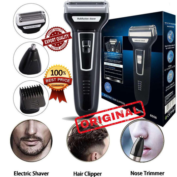 Rechargeable  6558 Hair Clipper Razor Shaver Nose Trimmer - 3 in 1 beard styling for men - Men’s Hair Removal machine - Professional Grooming Kit - High Quality Shaver Original Trimmers Shavers Body Groomer Set - Best trimming Shaving Machine