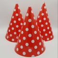 RED POLKA DOT BIRTHDAY PARTY CAPS - PACK OF 10 CAPS - RED POLKA DOT THEME CAPS. 