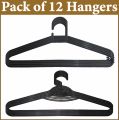 Hangers for Clothes Heavy Duty Large Full Big Size Normal Medium Top Premium Quality Durable Coat Hangers Lightweight for Childs Woman Man Children Boys Girls baby Clothes Black Color Plastic Hangers l Space Saving Laundry Cupboard Pack of 12 Nashwa. 