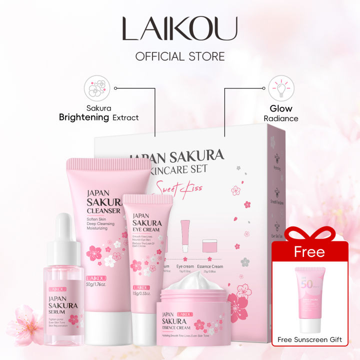 LAIKOU Japan Sakura Skincare Set Brightening Essence Eye Cream Moisturizing 5pcs Sets