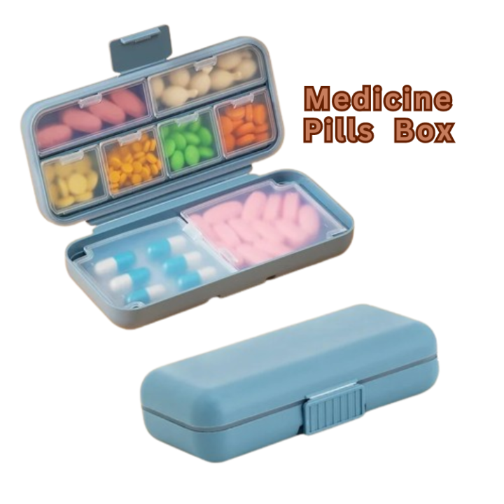 FANTZEI Premium Quality 8 Compartments Portable Medicine Pills Case, Small Pill Box for Pocket Purse Portable Medicine Tablets Container