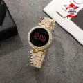 Elegant Women's Fashion Digital Watch with Diamond Accents and Stainless Steel Band. 