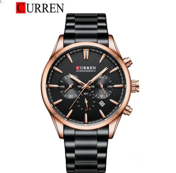 CURREN Chronograph Luminous Stainless Steel Chain Wrist Watch For Men With Brand Bag -8446
