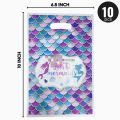 Mermaid Goody Bags - 10 x 6 Inch - Gift Bags - Mermaid Themed Party - Blue - Girls - Pack Of 10. 
