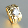 [ New ] Stainless Steel Artificial Men's Diamond Ring   Imitation Moissanite Gold Plated Domineering Wedding Ring. 