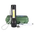 USB Rechargeable Waterproof Zoomable LED Flashlight Torch Tial Clip - Telescopic Zoom Torch Mini LED Light & Cable. 