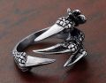 Retro Punk Dragon Ring -Men Women Exaggerated Antique Siver Color Open Ring- Goth Eagle Demon Metal Adjustable Opening Ring. 