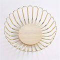 Techmanistan Metal Wire Fruit Basket Holder for Kitchen Countertop, Gold Modern Storage Centerpiece with Wood Stand. 