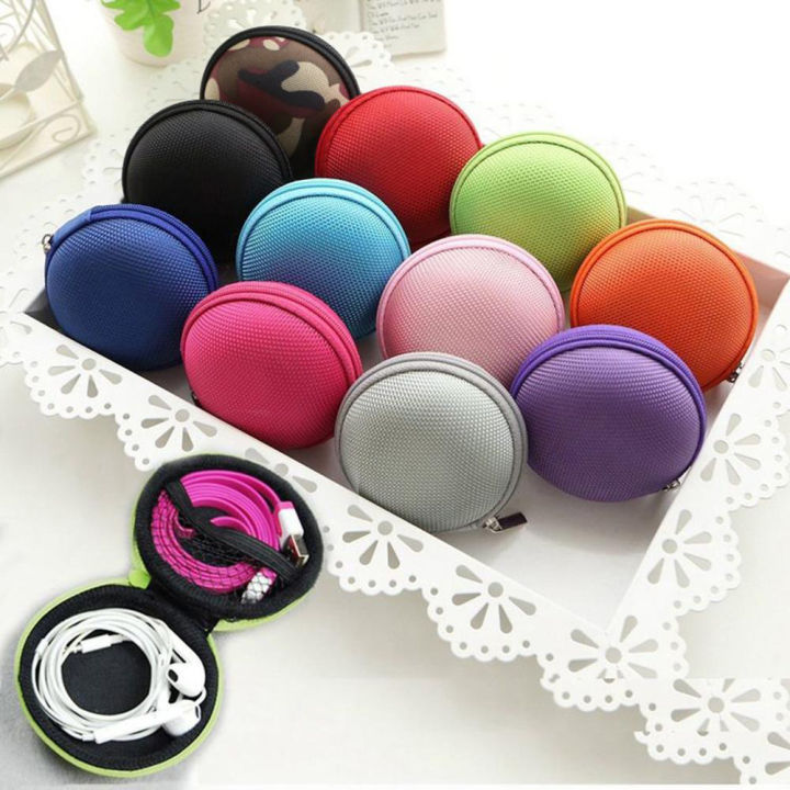 Zipper Fabric Storage Hand Carrying Case For Earphones Handsfree And Other Accessories Mini Earphone Cables Container Organizer Coin Purse Candy Color Colourful Protective Sd Card Pouch Cable Bluetooth Earbuds USB Zip Cute Beautiful Travel Stylish