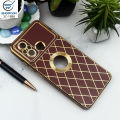 Xiaomi Redmi 12c / Golden Electroplating Rohmbus Pattern Case / Silk Shine Camera Protection / Soft Case With Logo Hole / Mobile Cover. 