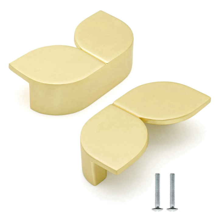 2Piece Brushed Gold Cabinet Pulls Half Moon Flowers Drawer Pulls Zinc Alloy Handles for Dresser Kitchen Cupboard 79mm