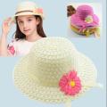 1 Pc Girls Sun Hat Straw Hats, Beach Hat with Floral Decoration, Anti-UV Foldable Sun Hat for Beach, Travel, Hiking, Summer. 