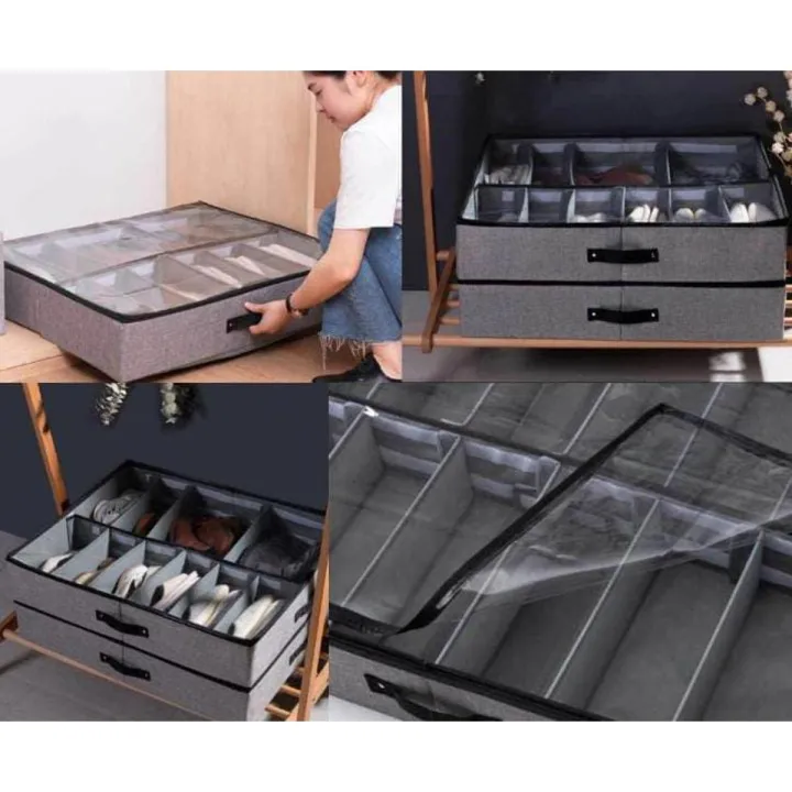 12%20Pairs%20of%20Shoes%20Under%20Bed%20Shoe%20Organizer%20Bag%20Hard%20Solid%20Fabric%20with%20Clear%20Plastic%20Zip%20Cover%20Store%20up%20to%20-%20Image%204