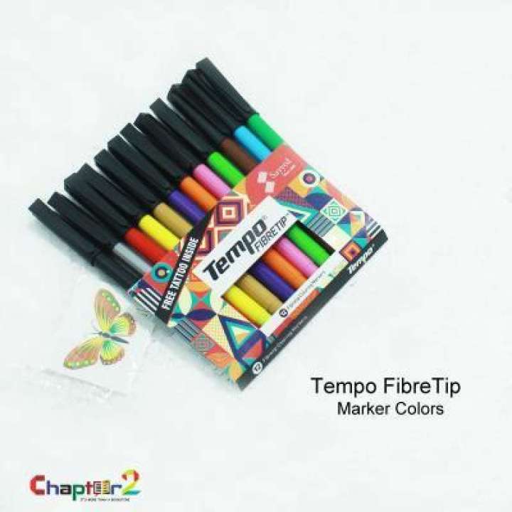 Tempo 12 Colours Marker Set Fibre Tip