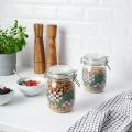 IKEA KORKEN Glass Jar with lid (rubber seal), Clear, Red Brown, patterned light beige, Green, 1 Liter – Air Tight 1000 ML. 