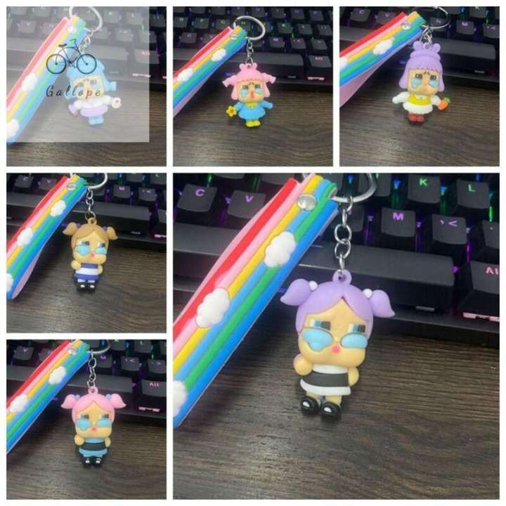 GALLOPE Anti lost Crybaby Keychain The Powerpuff Girls Backpack Charms Key Chains Bag Cartoon Cry Girl Doll Pendant Kid Gifts