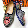 Black Silver Golden Nagra Loafers for Men. 