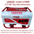 Generator 4Kva -3.5Kw  - Lancer LC4000  - with Big Side Battery Stand with Battery n Gas Kit n Wheels Kit. 