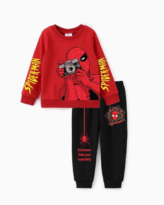New Red Spider-Man Printed Fleece Winter Kids Tracksuit For Boys
