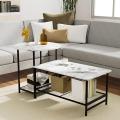 Coffee Table Black Marble Set of 1 Round and Long Rectangle 2 Tiers Wood Storage Shelf Detachable Living Room Black and white Marble. 