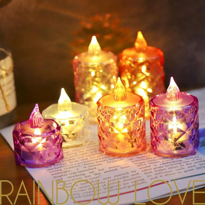 Battery Operated Night Light LED Flameless Fake Candle Light Acrylic Lights Mini Crystal Atmosphere Candle Lamp Romantic for Birthday Party Candlelight Dinner Home Decoration