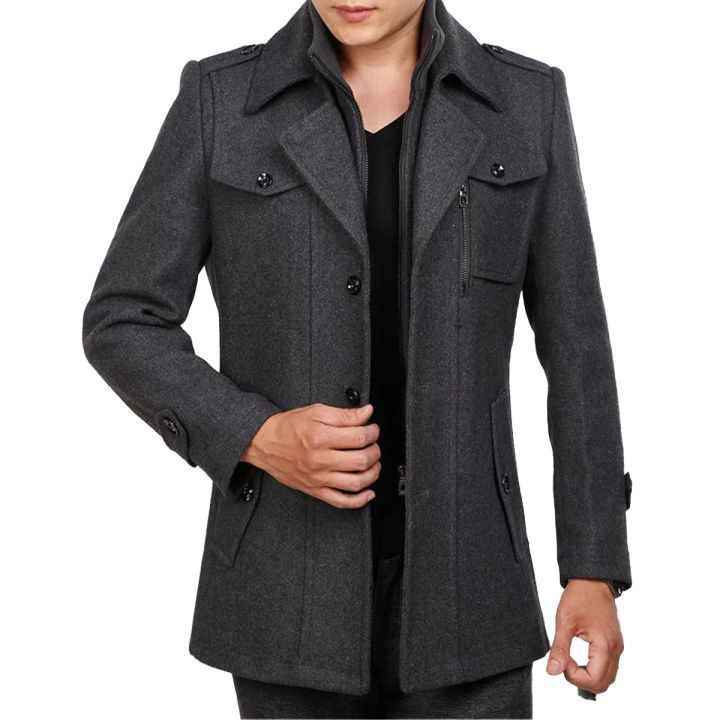 Winter Men's Stylish Casual Double Fleece Coat For Men(Coat+HighNeck Inner) James Bond Double Collar Winter Jacket For Men