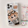 Trendy Brand Cartoon Funny LABUBU Couples Case Compatible for IPhone 16 14 13 15 11 12 Pro Max XR X 7Plus XS MAX 16 15 7 14 8 Plus SE 2020 Cute Labubu Luxury Feather Yarn Soft Case. 