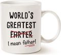 MAUAG Fathers Day Gifts Funny Best Dad Coffee Mug, World's Greatest F, I Mean Father, Best Cute Birthday Gifts for Dad Cup. 