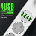 Joyguard Multi-Socket Power Strip EU Plug Surge Protector 4 Sockets/ Outlets 4-port 3.4A USB   Port with Extension Socket & 2.0M Cable Electrical Wall Charger Adapter for Home Office -Black. 