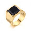 New Fashion Men's Large Black Zircon Seal Ring Gold Color Stainless Steel Men's Tribal Charm Jewelry Gifts for Boys. 