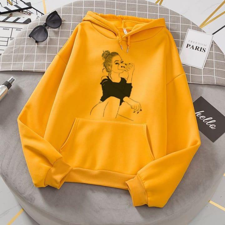 CLASSY STYLISH LADY WOMEN BANG Tag Print Kangaroo Hoodie huddy Pocket Drawstring Casual Pullover Hodie Clothing Long Sleeves Export Quality Huddie Winter Wear Smart Fit Hoody For Women Girls