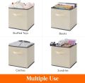 Pack of 5 Foldable Fabric Storage Box & Square Baskit Bins Cloth Organizer Cubes Organizer with Handles Jwellary And Makeup Storage Box with Dual Handles. 