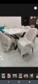6 seater dinig set. 6 chair table and table top new designs uv marble textured top, customize colors theme available. 