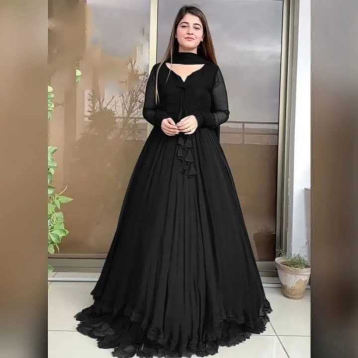 Long stylish maxi with dupatta and trouser - big double flair lace maxi - stitched 3 pecs - women dresses - party wear -