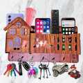 3D Home Decorative Wooden Organizer- 3D Wooden Phone Stand with Key Hooks - 3D Wooden Mobile Stand for 3 Phones - Wooden Holder for Phone, Keys, and Accessories - Wooden Organizer with 7 Steel hooks Tasbeeh Holder Remote Cover Rack Mobile Charger Holder. 