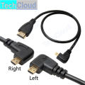 HDMI-compatible type A to D 90 Degree Micro HD to HD Cable Left/Right Angle for Digital camera Sony a6400 GH4 tablet 30cm/150cm. 