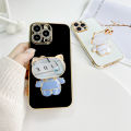 FELMYST Hello Kitty Holder Case For VIVO Y15s Fashion Cute Cat Mirror Brand Luxury Stand Mobile Phone Casing Square Girl Boy Men Gift Shockproof Back Soft Cover. 