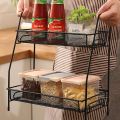 2 Tier Spice rack vegetable Stand Folding Metal Spice Rack for Kitchen Cabinet Bottle Organizer Holder for Kitchen Countertop Jars, Standing Shelf Seasoning Storage, Makeup, kitchen organizer and Bathroom Organizer. 