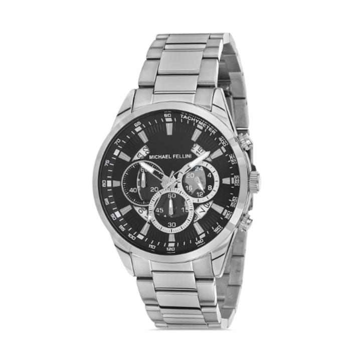 Michael Fellini Silver Stainless Steel Black Dial Chronograph Quartz Watch for Gents - MF 2267-1
