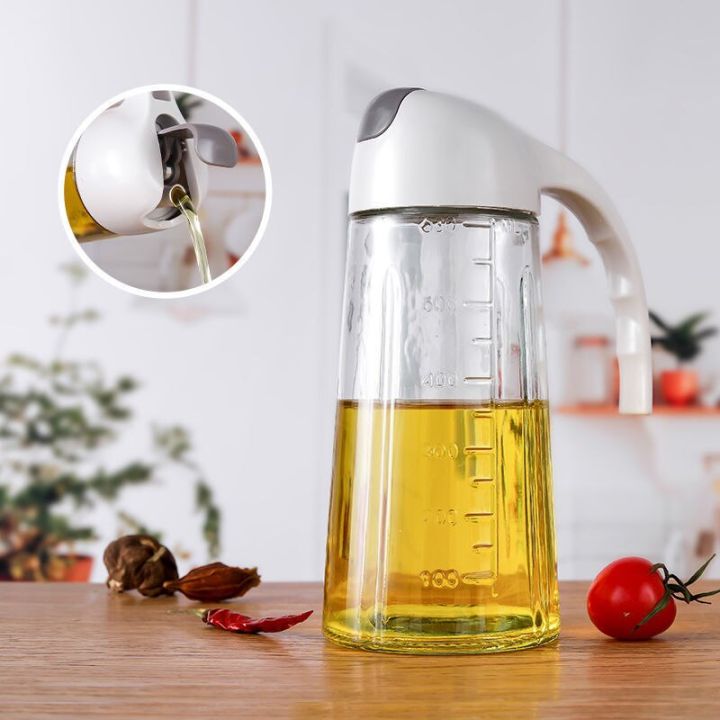 New 600ml Kitchen Storage Bottle with Automatic Opening and Closing of Glass Oiler Oil Bottle Seasoning Soy Sauce Vinegar Bottle Oil Dispenser Bottle for Kitchen, Automatic Flip Cap Cooking Oil Dispenser