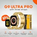 Fendior G9 Ultra Pro (Gold) Smart Watch For Men With 3 Straps Wireless Charging |Golden Edition| Gold Watch 49MM Ultra Series 8 Smartwatch Custom Watch Faces - NFC - Bluetooth Calling - Heart Rate - Sleep Monitoring - Sports Mode - Real Screws and Straps. 